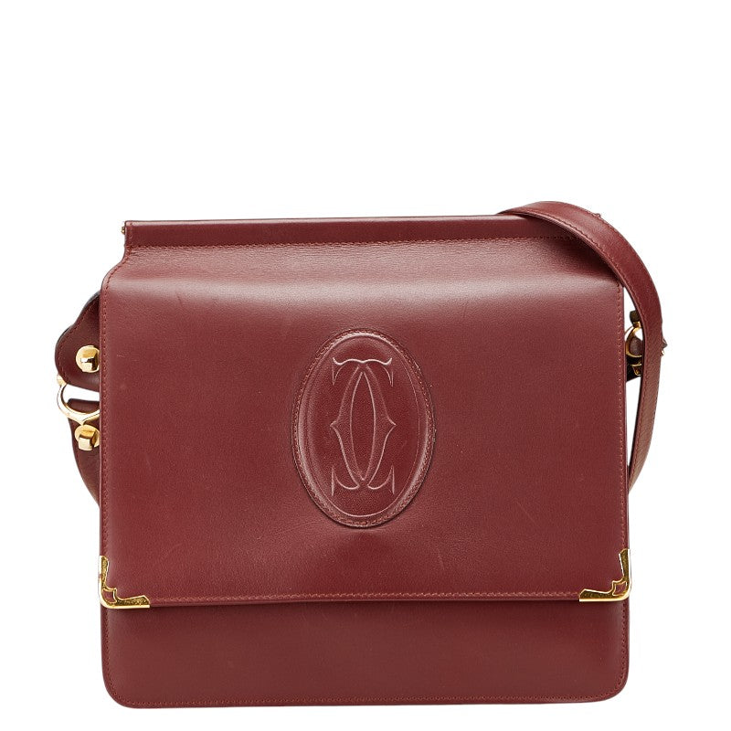 カルティエ マストライン ショルダーバッグ ワインレッド ボルドー レザー レディース CARTIER 【中古】