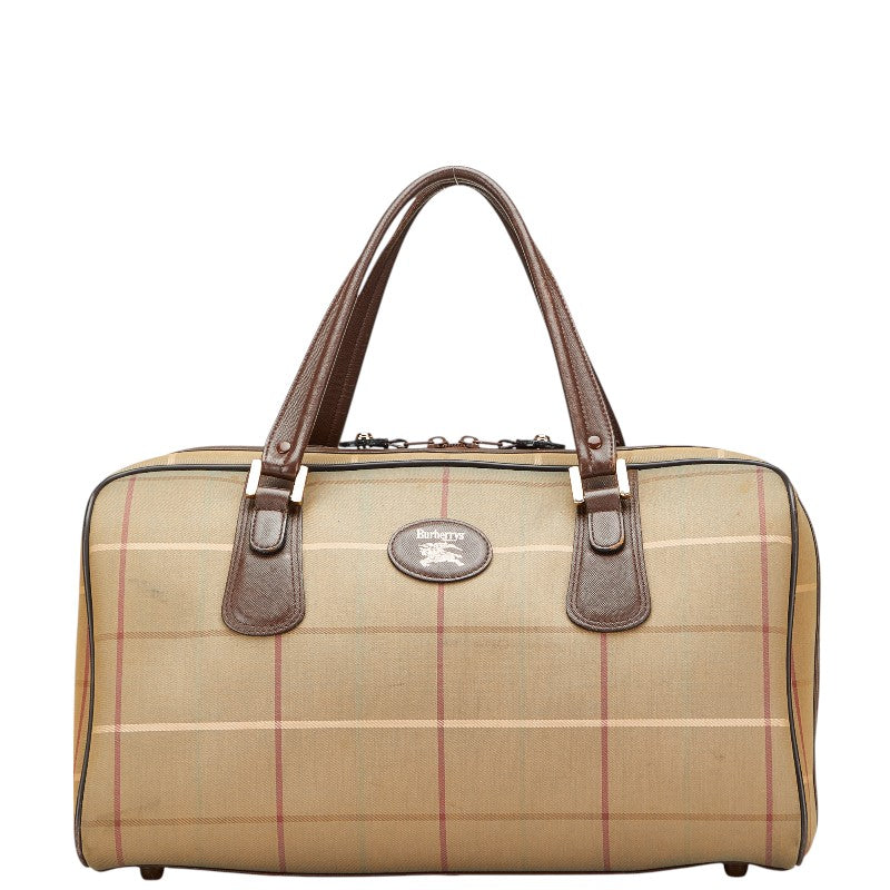 バーバリー チェック ボストンバッグ トラベルバッグ カーキグリーン ブラウン キャンバス レザー レディース BURBERRY 【中古】