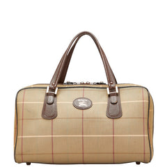 バーバリー チェック ボストンバッグ トラベルバッグ カーキグリーン ブラウン キャンバス レザー レディース BURBERRY 【中古】