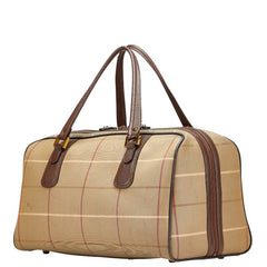 バーバリー チェック ボストンバッグ トラベルバッグ カーキグリーン ブラウン キャンバス レザー レディース BURBERRY 【中古】