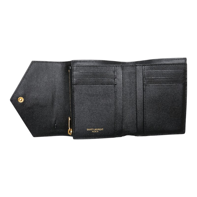 サンローラン YSL Vステッチ 三つ折り財布 403943 ブラック レザー レディース SAINT LAURENT 【中古】