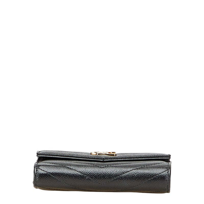 サンローラン YSL Vステッチ 三つ折り財布 403943 ブラック レザー レディース SAINT LAURENT 【中古】