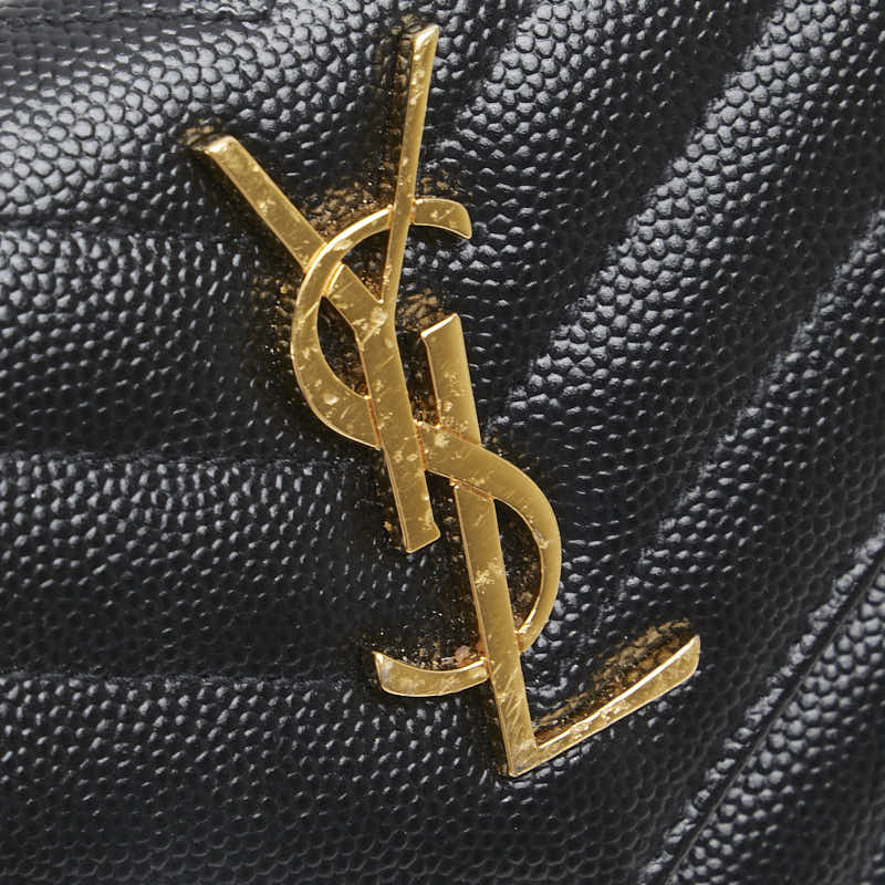 サンローラン YSL Vステッチ 三つ折り財布 403943 ブラック レザー レディース SAINT LAURENT 【中古】