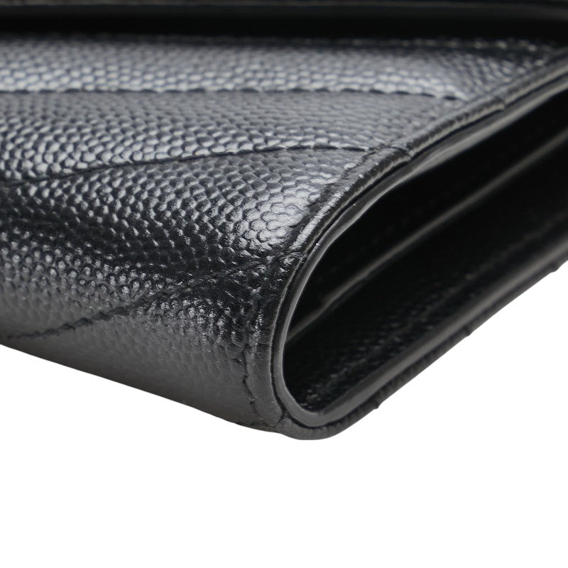 サンローラン YSL Vステッチ 三つ折り財布 403943 ブラック レザー レディース SAINT LAURENT 【中古】