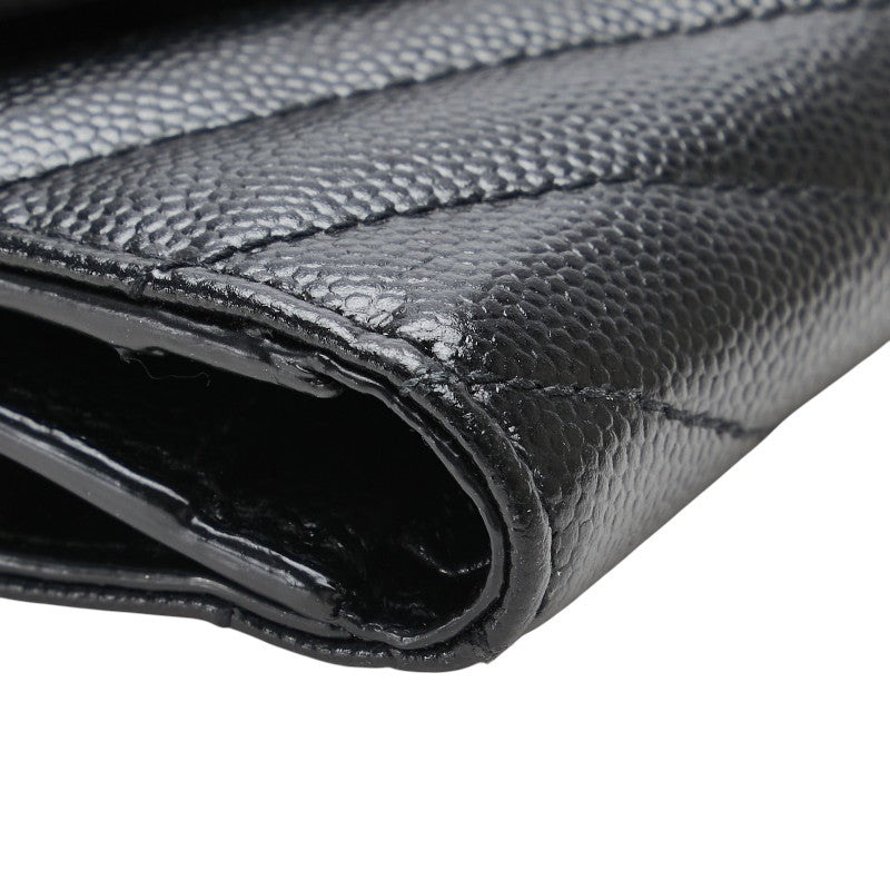 サンローラン YSL Vステッチ 三つ折り財布 403943 ブラック レザー レディース SAINT LAURENT 【中古】