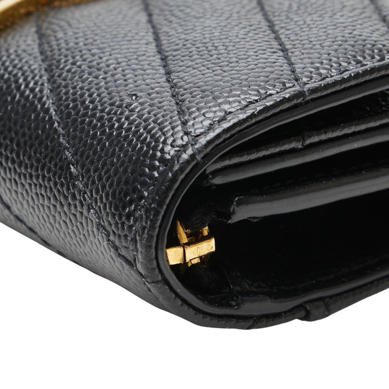 サンローラン YSL Vステッチ 三つ折り財布 403943 ブラック レザー レディース SAINT LAURENT 【中古】