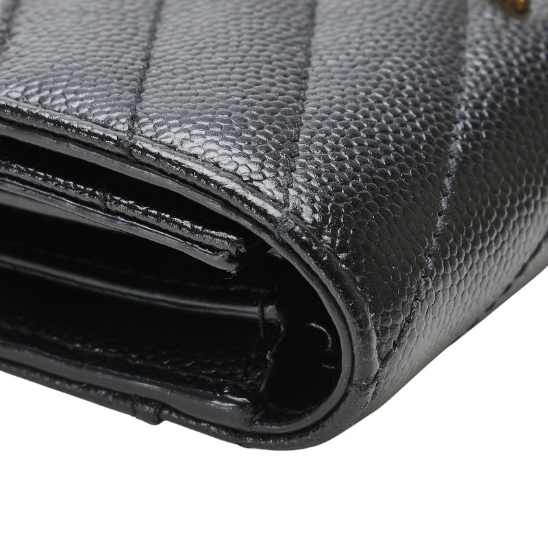 サンローラン YSL Vステッチ 三つ折り財布 403943 ブラック レザー レディース SAINT LAURENT 【中古】