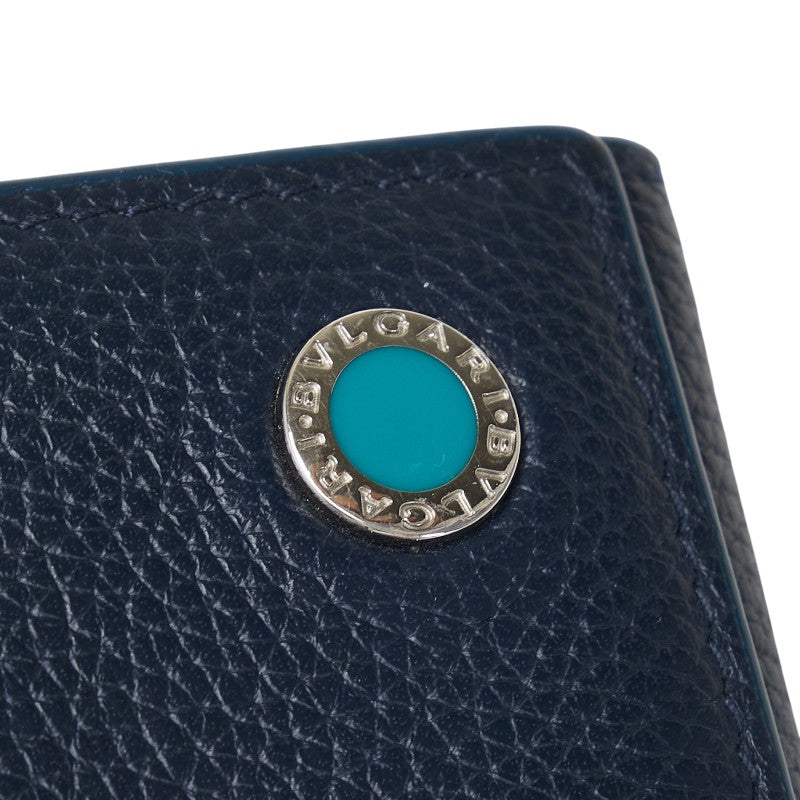 ブルガリ ブルガリブルガリ キーケース 6連 ネイビー エメラルドグリーン レザー レディース BVLGARI 【中古】