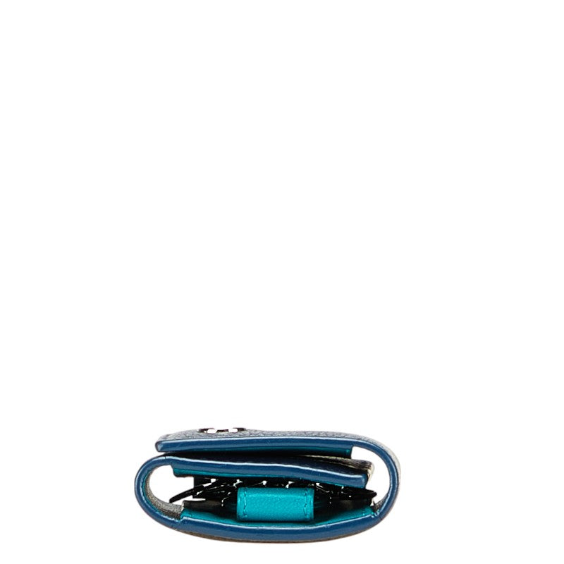 ブルガリ ブルガリブルガリ キーケース 6連 ネイビー エメラルドグリーン レザー レディース BVLGARI 【中古】
