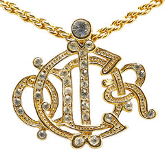 ディオール ロゴ ラインストーン ネックレス ゴールド メッキ レディース Dior 【中古】
