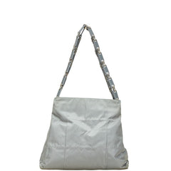 プラダ 三角ロゴプレート トートバッグ B8851 グレー ナイロン レザー レディース PRADA 【中古】