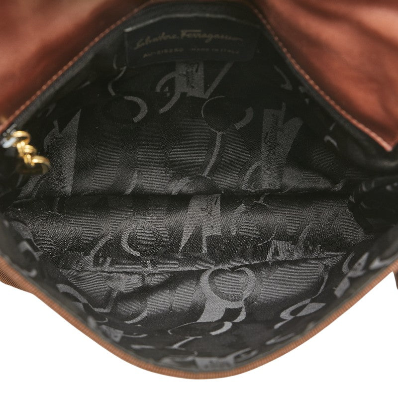 サルヴァトーレフェラガモ ヴァラ ショルダーバッグ ブラウン ゴールド キャンバス レディース Salvatore Ferragamo 【中古】