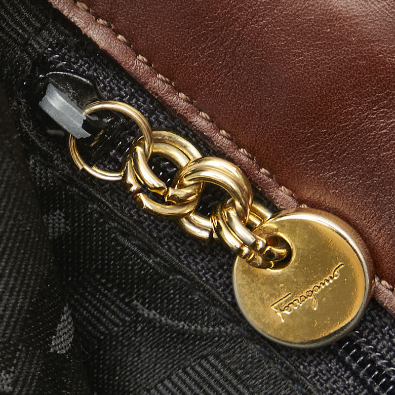 サルヴァトーレフェラガモ ヴァラ ショルダーバッグ ブラウン ゴールド キャンバス レディース Salvatore Ferragamo 【中古】