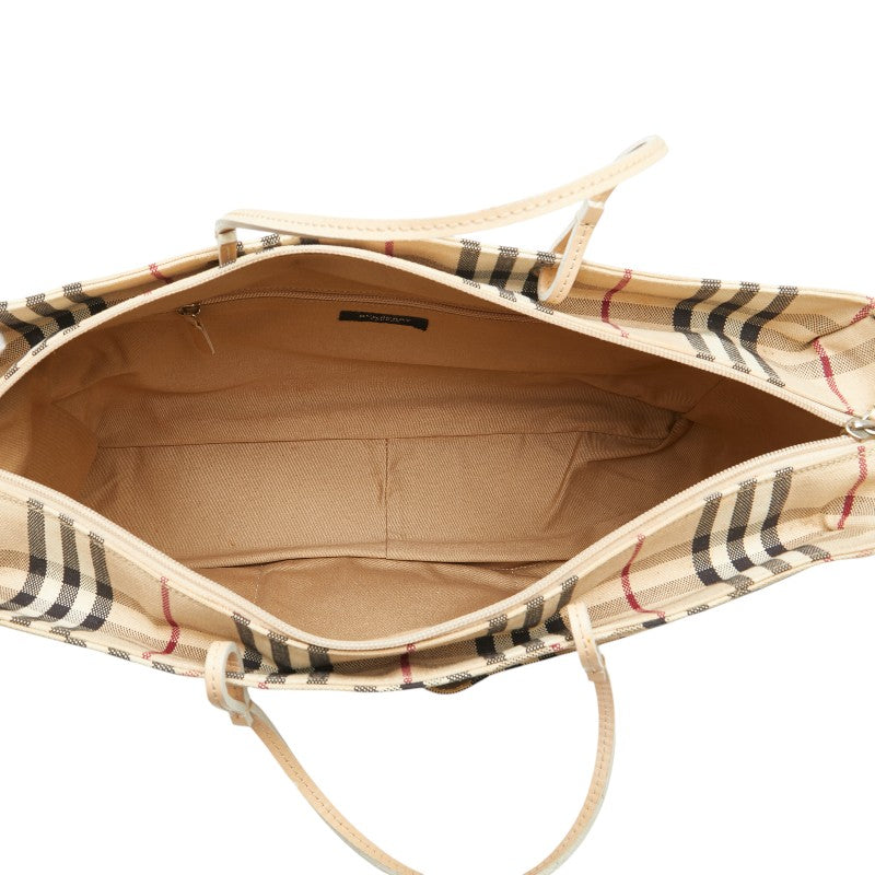 バーバリー ノバチェック トートバッグ ハンドバッグ ベージュ キャンバス レザー レディース BURBERRY 【中古】