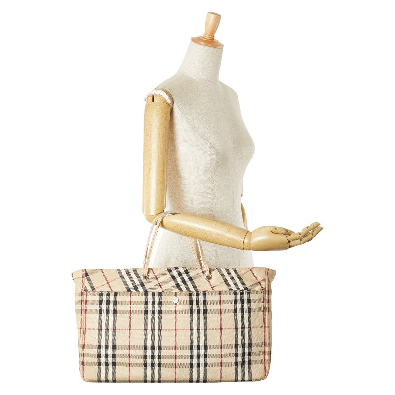 バーバリー ノバチェック トートバッグ ハンドバッグ ベージュ キャンバス レザー レディース BURBERRY 【中古】