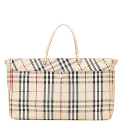 バーバリー ノバチェック トートバッグ ハンドバッグ ベージュ キャンバス レザー レディース BURBERRY 【中古】
