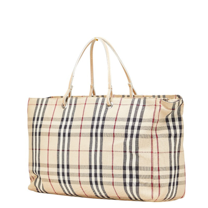 バーバリー ノバチェック トートバッグ ハンドバッグ ベージュ キャンバス レザー レディース BURBERRY 【中古】