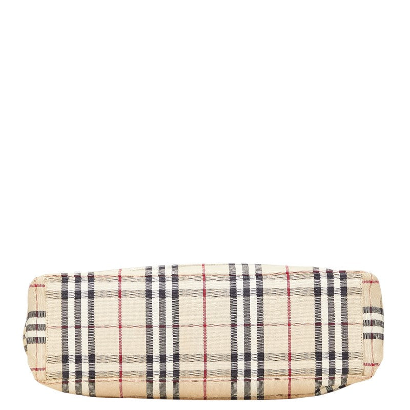 バーバリー ノバチェック トートバッグ ハンドバッグ ベージュ キャンバス レザー レディース BURBERRY 【中古】