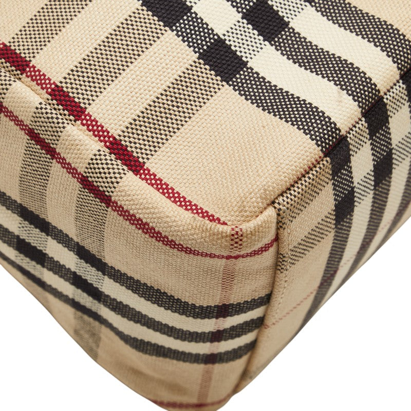 バーバリー ノバチェック トートバッグ ハンドバッグ ベージュ キャンバス レザー レディース BURBERRY 【中古】