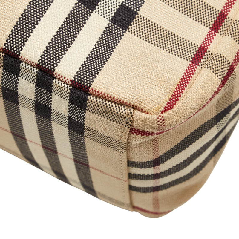 バーバリー ノバチェック トートバッグ ハンドバッグ ベージュ キャンバス レザー レディース BURBERRY 【中古】