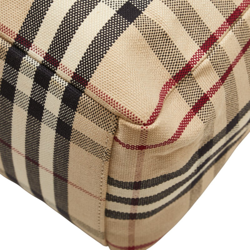 バーバリー ノバチェック トートバッグ ハンドバッグ ベージュ キャンバス レザー レディース BURBERRY 【中古】