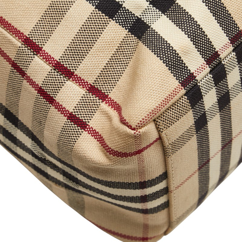 バーバリー ノバチェック トートバッグ ハンドバッグ ベージュ キャンバス レザー レディース BURBERRY 【中古】