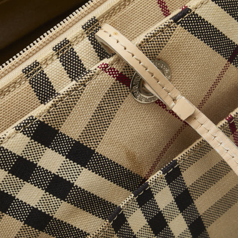 バーバリー ノバチェック トートバッグ ハンドバッグ ベージュ キャンバス レザー レディース BURBERRY 【中古】