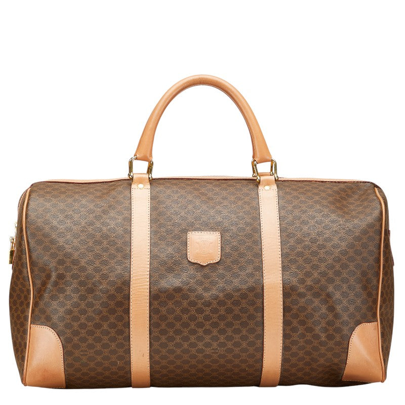 セリーヌ マカダム ボストンバッグ トラベルバッグ ブラウン PVC レザー レディース CELINE 【中古】