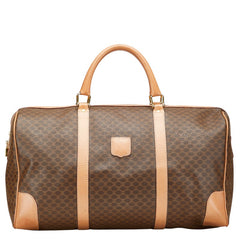 セリーヌ マカダム ボストンバッグ トラベルバッグ ブラウン PVC レザー レディース CELINE 【中古】