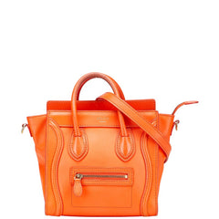 セリーヌ ラゲージ ナノショッパー ハンドバッグ ショルダーバッグ 2WAY オレンジ レザー レディース CELINE 【中古】