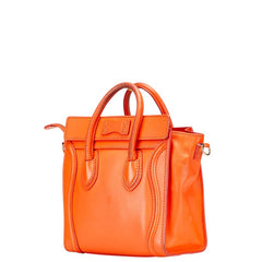 セリーヌ ラゲージ ナノショッパー ハンドバッグ ショルダーバッグ 2WAY オレンジ レザー レディース CELINE 【中古】