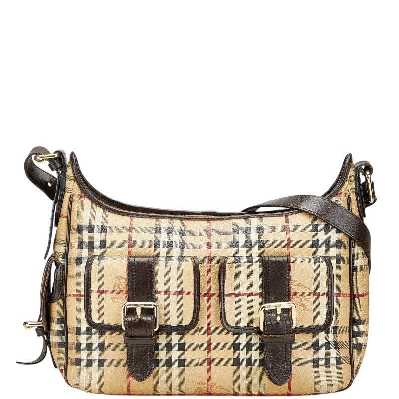 バーバリー ノバチェック シャドーホース ショルダーバッグ ベージュ ブラウン PVC レザー レディース BURBERRY 【中古】