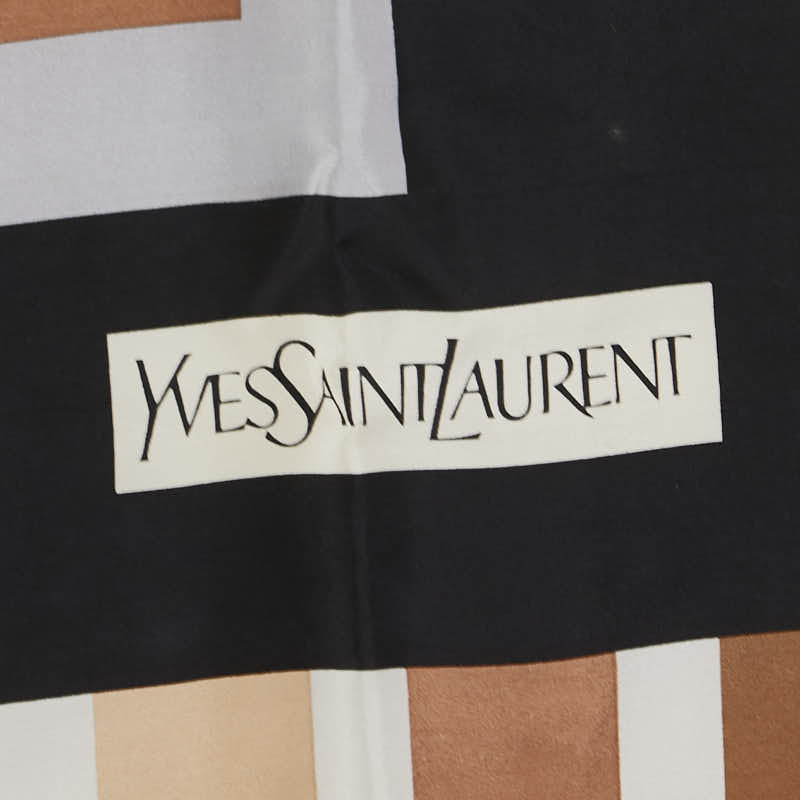 サンローラン スカーフ ブラック ブラウン グレー シルク レディース SAINT LAURENT 【中古】