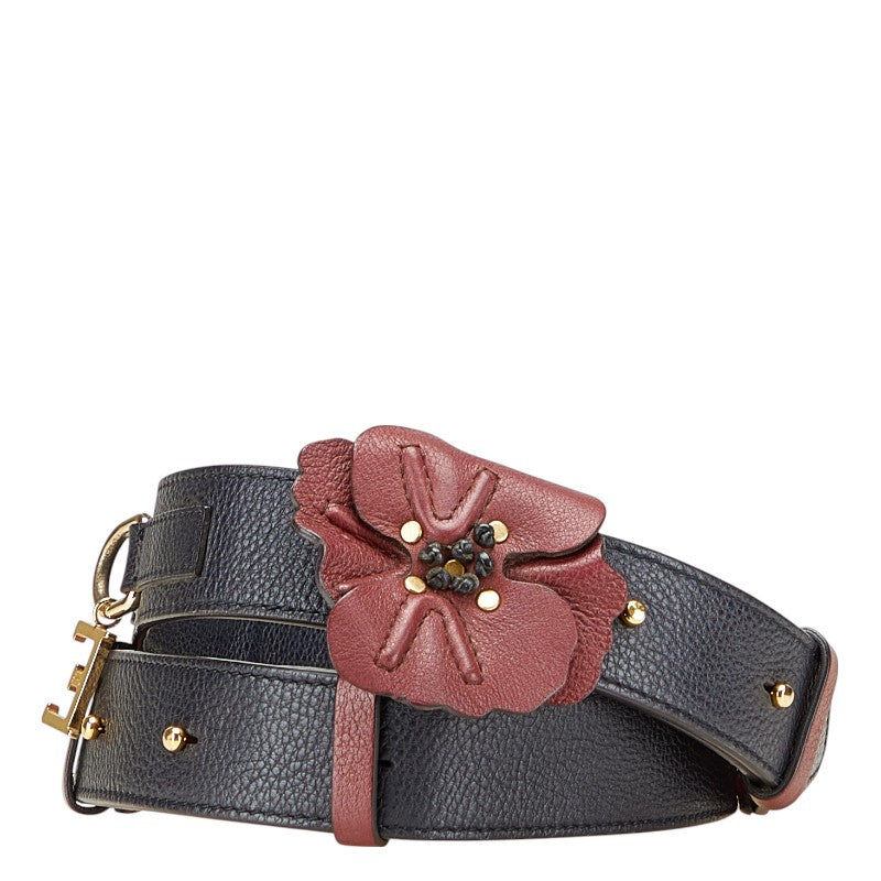 クロエ フラワー 花 ショルダーストラップ ネイビー ワインレッド レザー レディース Chloe 【中古】