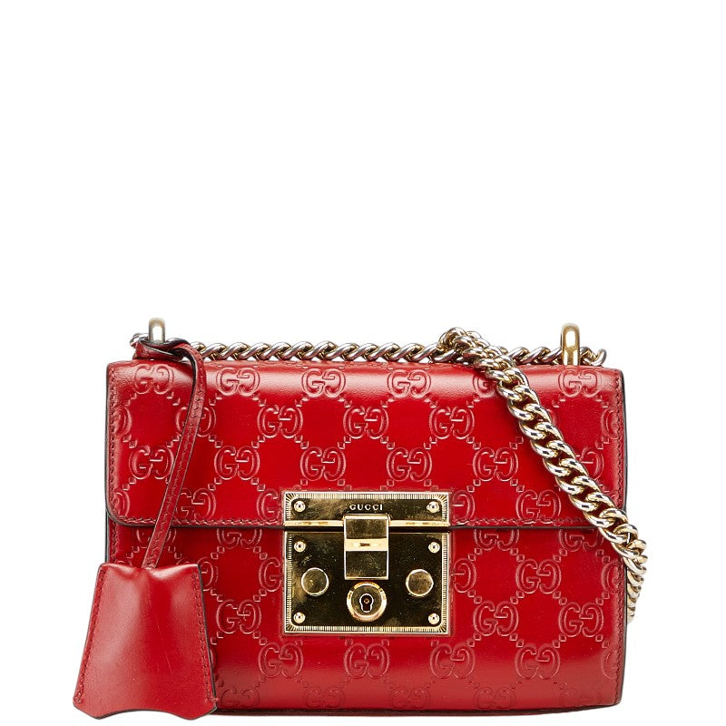 グッチ グッチシマ パドロック スモール チェーン ショルダーバッグ ハンドバッグ 409487 レッド レザー レディース GUCCI 【中古】