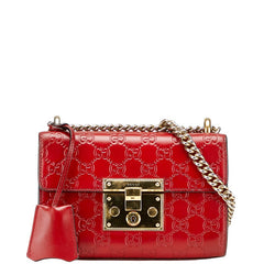 グッチ グッチシマ パドロック スモール チェーン ショルダーバッグ ハンドバッグ 409487 レッド レザー レディース GUCCI 【中古】