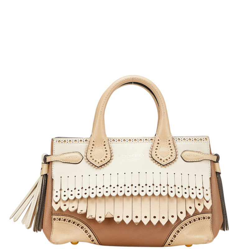 バーバリー バナー スモール フリンジ タッセル ショルダーバッグ ベージュ ブラウン レザー レディース BURBERRY 【中古】