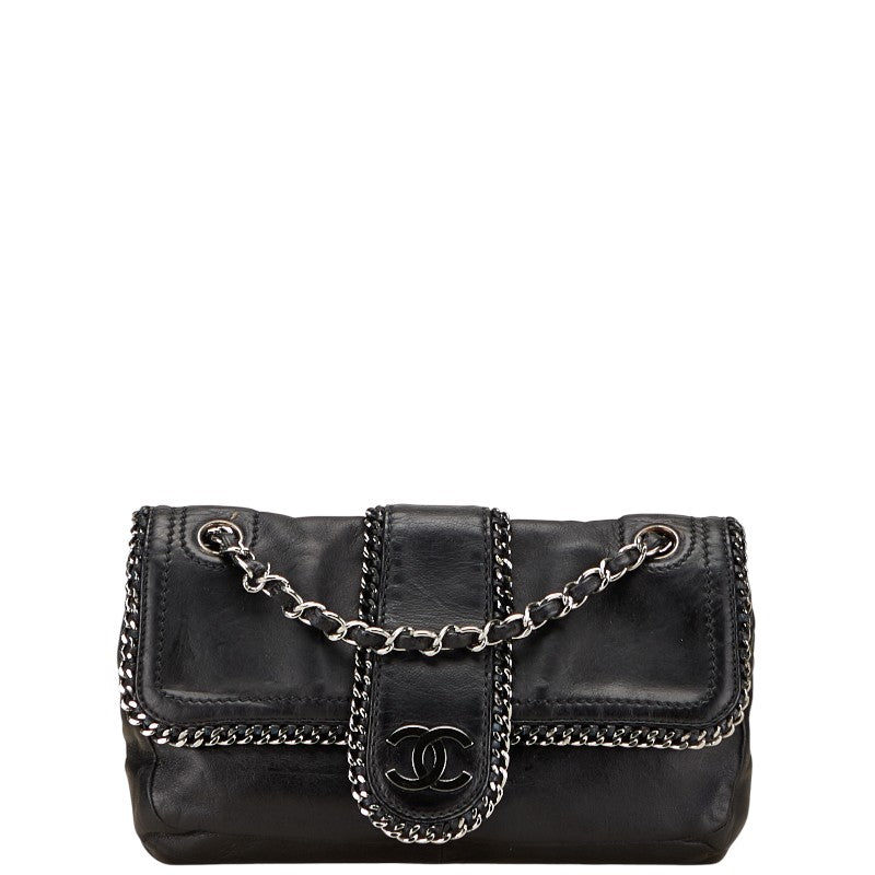 シャネル ココマーク チェーン ショルダーバッグ ブラック レザー レディース CHANEL 【中古】