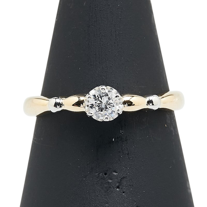 K18YG イエローゴールド Pt900 プラチナ コンビ ダイヤ0.17ct 1P リング 指輪 レディース 12号 【中古】