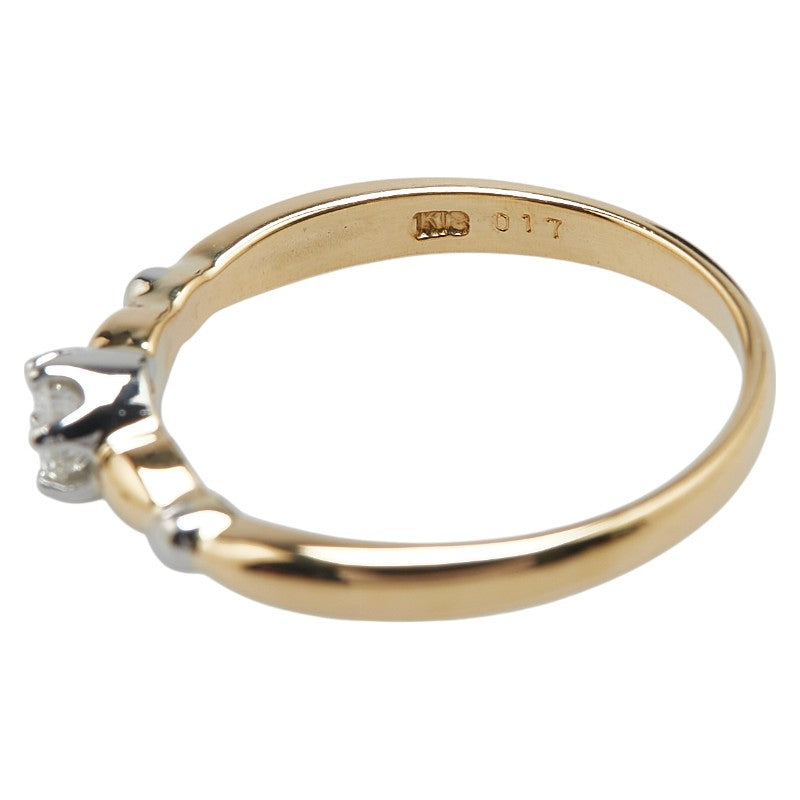 K18YG イエローゴールド Pt900 プラチナ コンビ ダイヤ0.17ct 1P リング 指輪 レディース 12号 【中古】