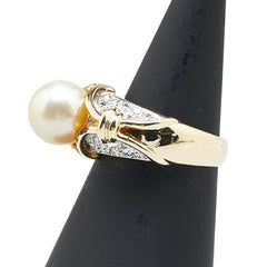 K18YG イエローゴールド パール9.3mm ダイヤ リング 指輪 レディース 13号 【中古】