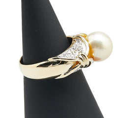 K18YG イエローゴールド パール9.3mm ダイヤ リング 指輪 レディース 13号 【中古】
