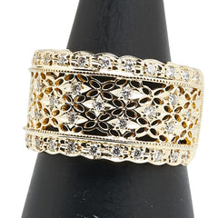 K18YG イエローゴールド ダイヤ0.33ct レース リング 指輪 レディース 11号 【中古】