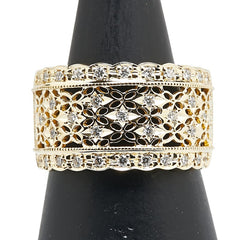 K18YG イエローゴールド ダイヤ0.33ct レース リング 指輪 レディース 11号 【中古】