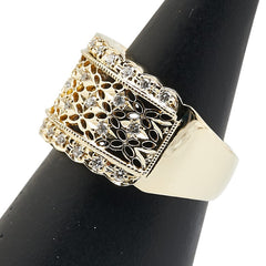 K18YG イエローゴールド ダイヤ0.33ct レース リング 指輪 レディース 11号 【中古】