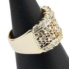 K18YG イエローゴールド ダイヤ0.33ct レース リング 指輪 レディース 11号 【中古】