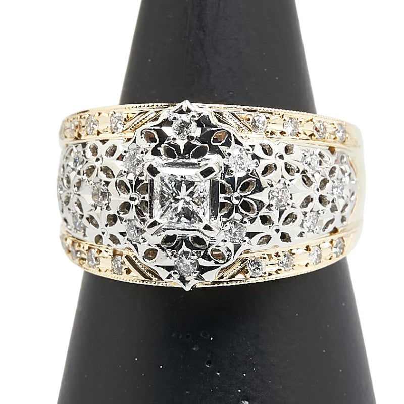 K18YG イエローゴールド Pt900 プラチナ コンビ ダイヤ0.30ct ダイヤ0.30ct リング 指輪 レディース 11.5号 【中古】