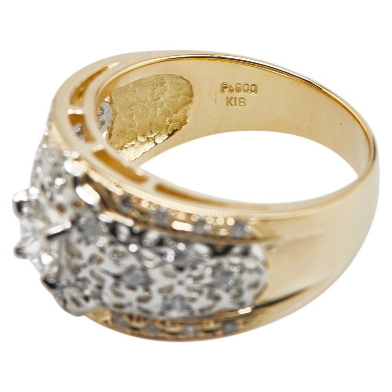 K18YG イエローゴールド Pt900 プラチナ コンビ ダイヤ0.30ct ダイヤ0.30ct リング 指輪 レディース 11.5号 【中古】