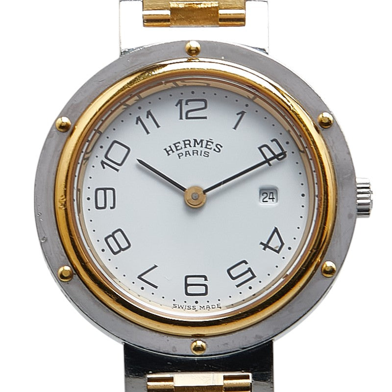 エルメス クリッパー 腕時計 クオーツ ホワイト文字盤 ステンレススチール メッキ レディース HERMES 【中古】