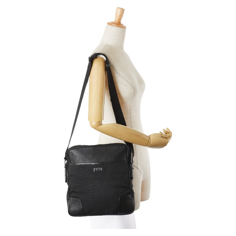 グッチ グッチシマ ショルダーバッグ クロスボディバッグ 162783 ブラック ナイロン レザー メンズ GUCCI 【中古】